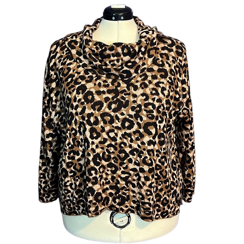 Ruby Rd. Woman Cheetah Slouchy Mock Turtleneck Sweater